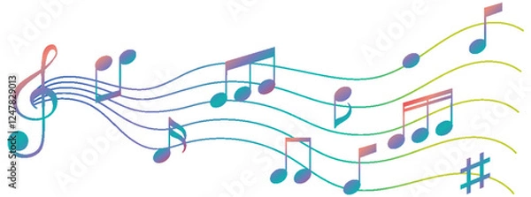 Fototapeta Colorful Musical Notes and Staff