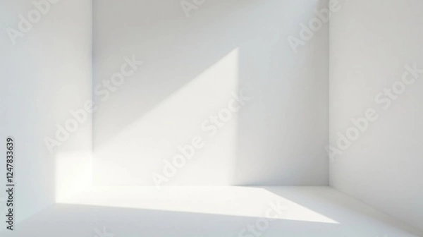 Fototapeta Empty White Room Corner Illuminated by Sunlight Showing Light and Shadow Play