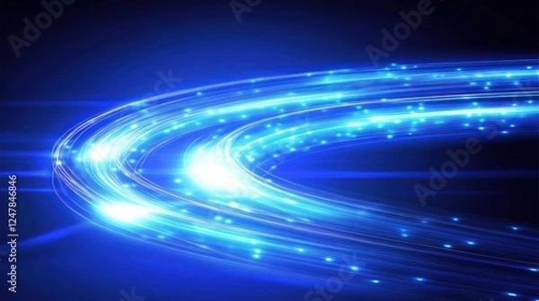 Fototapeta Blue light trails curve, cosmic background, futuristic design, tech website