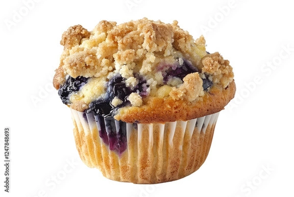 Fototapeta blueberry muffin with a crumble topping, isolated background