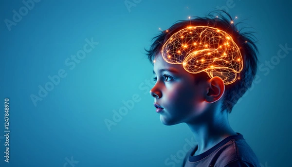 Fototapeta Child's Brain with Neural Network Visualization.