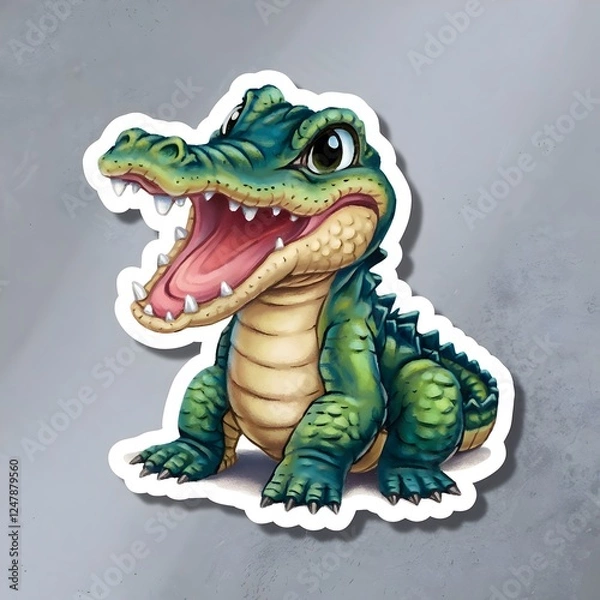 Fototapeta Fun alligator sticker design featuring a colorful cartoon alligator with a big smile and expressive eyes. Generative AI