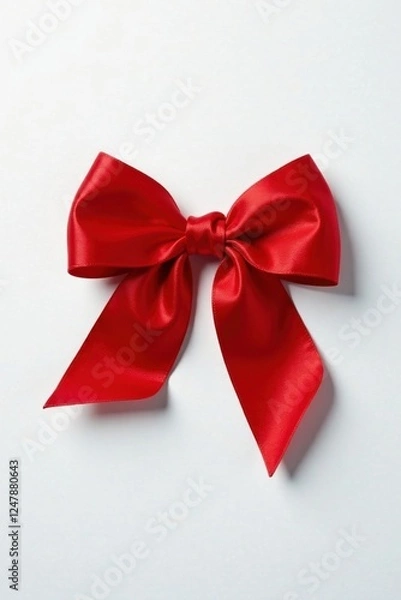Fototapeta A vibrant red satin ribbon bow, elegantly tied, presents a sophisticated and festive visual, ideal for enhancing celebratory designs and adding a touch of festive charm.