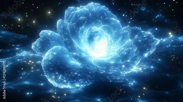 Obraz Celestial Blue Rose Glowing In Dark Space