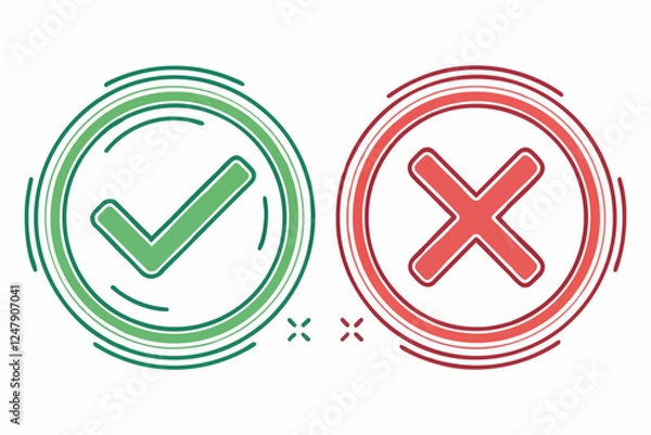 Fototapeta Glossy 3D-Style Checkmark and Cross Icons – High-Quality Vector Graphics