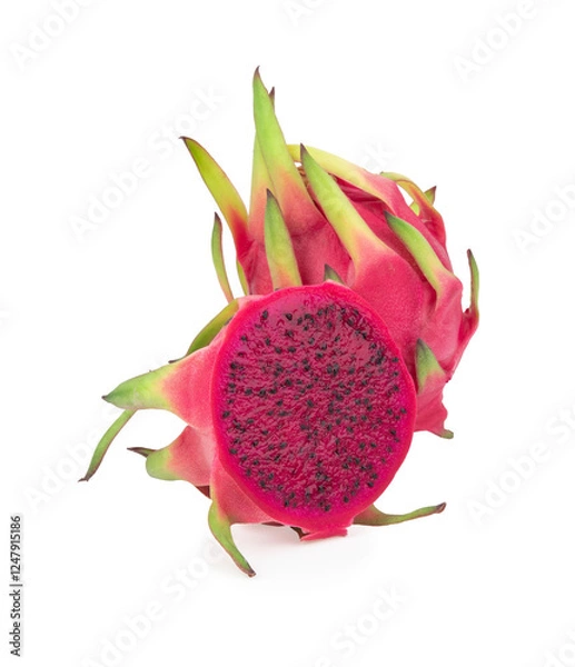 Obraz Red dragon fruit with half on isolate white background