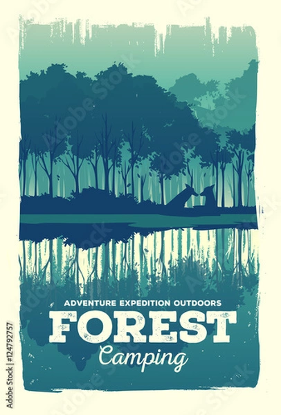 Obraz Vector poster landscape forest silhouette
