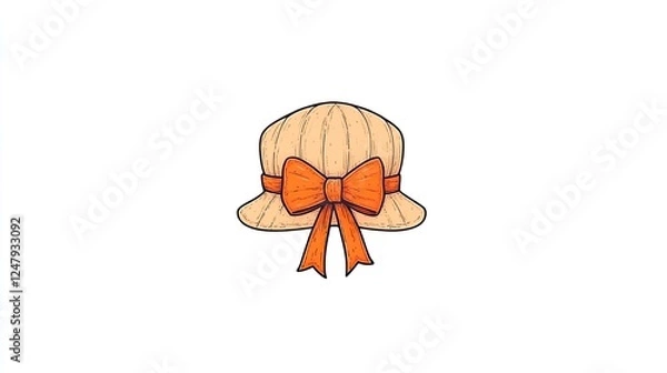 Fototapeta A stylish beige hat with an orange bow, set against a plain white background for fashion display