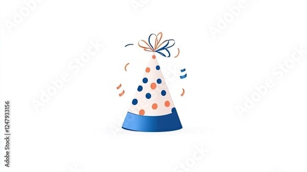 Fototapeta Colorful party hat with polka dots and ribbons, symbolizing celebration and joy