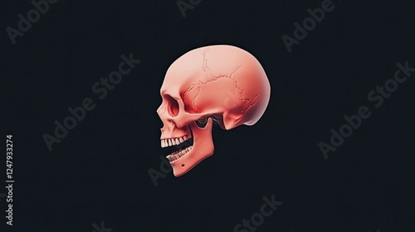 Fototapeta Realistic side view of a human skull against a dark background, highlighting anatomical details