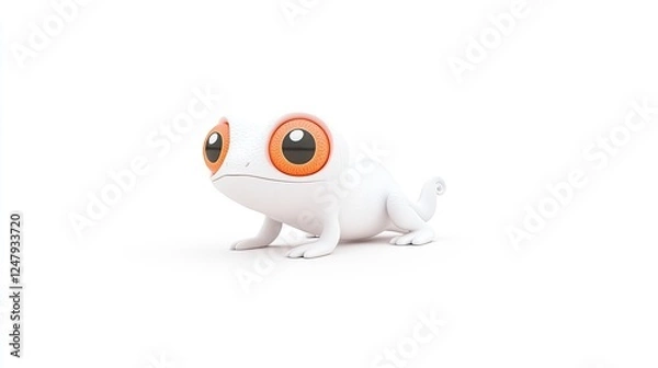 Fototapeta A cute white gecko with large orange eyes posed on a clean white background, showcasing its unique features