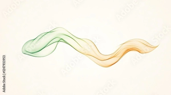 Fototapeta Abstract flowing waves in green and orange colors against a soft white background, symbolizing harmony