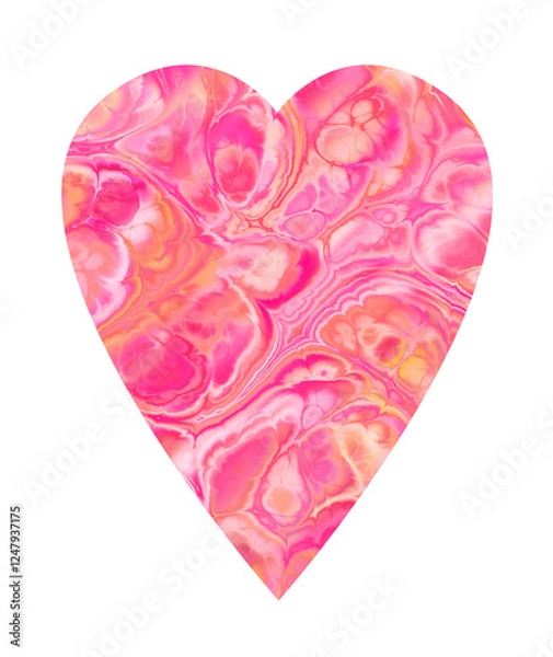 Obraz isolated heart shape of pink, red, orange, white marbling on transparent or white background