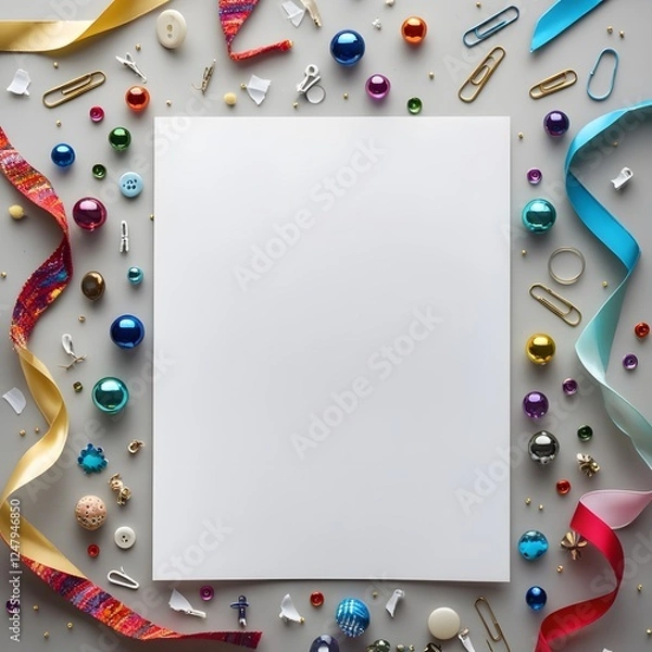 Obraz A blank white paper sits at the center, encircled by vibrant, swirling ribbons in various colors, inviting creativity.