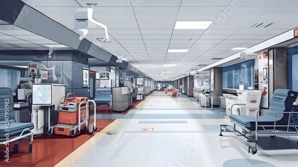 Obraz Designated emergency medical room located within an airport terminal equipped with medical personnel and supplies to provide urgent healthcare and assistance to travelers in need
