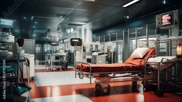 Obraz Designated Health Emergency Room at Airport Terminal with Team of Attentive Medical Personnel on Duty Ready to Provide Urgent Care and Assistance to Travelers in Need