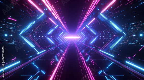 Obraz ネオン輝く未来的な3Dジオメトリ07