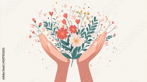 Fototapeta Colorful flowers held gently in hands, symbolizing care and nature's beauty.
