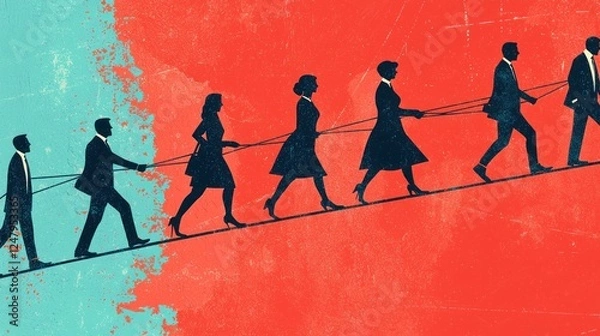 Fototapeta Teamwork, Collaboration, and the Challenges of Progress: A Visual Metaphor