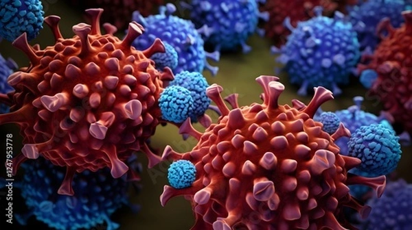 Obraz Highly Magnified Microscopic Image Revealing the Intricate Structure and Protein Components of the HMPV Virus a Respiratory Pathogen of Medical Importance