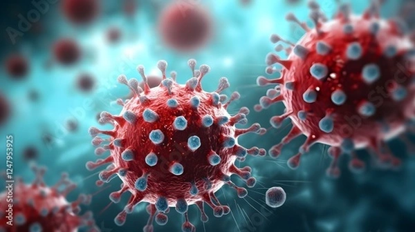 Obraz Conceptual showcasing the spread of HMPV Human Metapneumovirus through respiratory droplets  The image depicts the viral particles dispersed in the air
