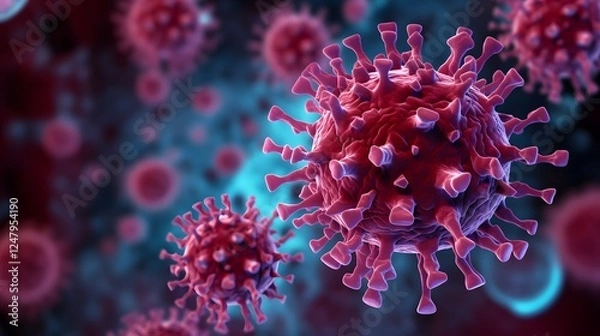 Obraz Detailed digital depicting the microscopic structure of HMPV human metapneumovirus virus particles within the human lung