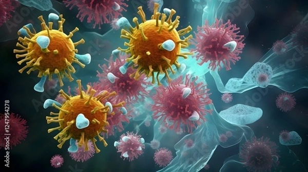 Obraz Detailed Digital of HMPV Virus Particles Infecting the Human Lung  Medical Microscopic Image Showing the Microscopic Structure and Anatomy of Respiratory Viruses