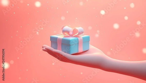 Obraz Gift in hand, light bokeh background