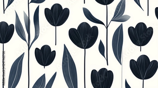 Obraz seamless background with black and white tulips flowers.