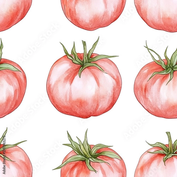 Obraz Seamless pattern tomato in watercolor painting texture.