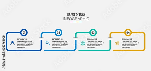 Fototapeta Thin line flat process . Business infographic with 4 options. Vector linear elements for presentation.