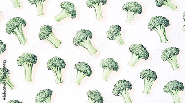 Obraz seamless pattern with green leaves. Broccoli element background. Vegetable backdrop with watercolor painting texture.