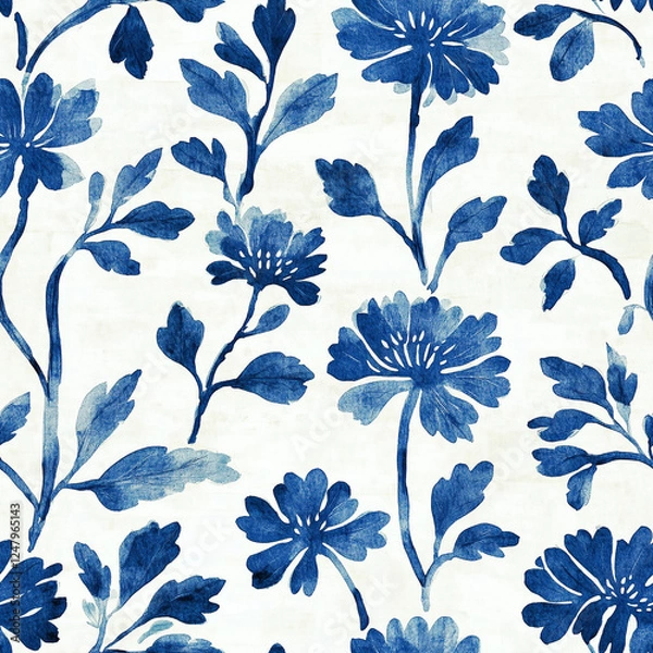 Obraz seamless blue floral pattern with watercolor painting.