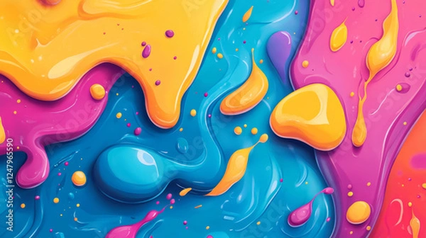 Fototapeta Textures of colored drips of liquid slime for game background. Vector cartoon seamless patterns of jelly, paint, syrup or goo flows different colors, dripping fluid with bubbles
