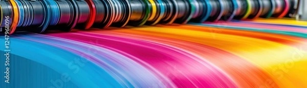 Fototapeta Colorful printing process showcasing vibrant ink flow in action.