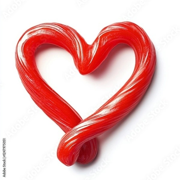 Fototapeta A red licorice candy twisted into the shape of a heart, on isolated white background