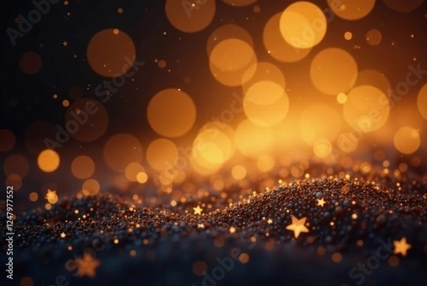 Obraz Abstract gold bokeh, star glitter, glowing circles Copy space , gold, advertising