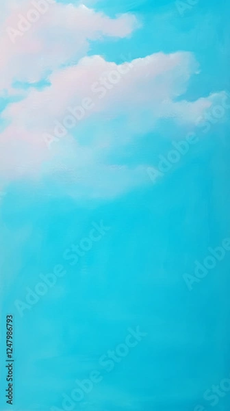 Fototapeta Soft pastel clouds float in serene blue sky