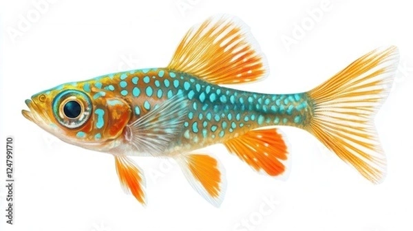 Fototapeta Stylized orange and teal fish design on transparent background, ideal for digital projects, playful and vibrant aesthetic.