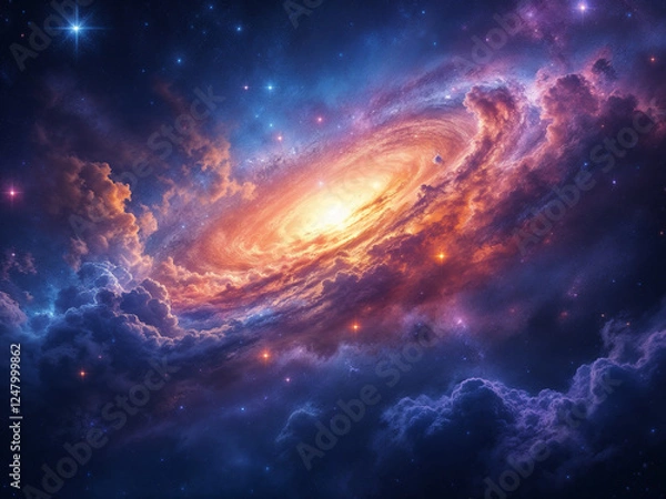 Fototapeta Vibrant galaxy showcases swirling cosmic clouds and twinkling stars in deep space exploration and wonder
