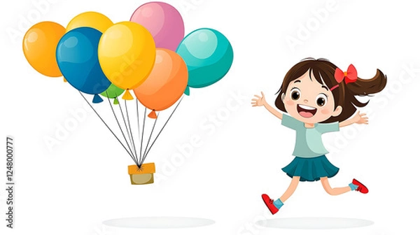Fototapeta A girl is jumping in the air with balloons around her. generated using AI