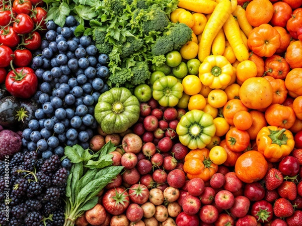 Fototapeta Fresh produce assortment displays vibrant color gradients and natural textures Variety of fruits and vegetables