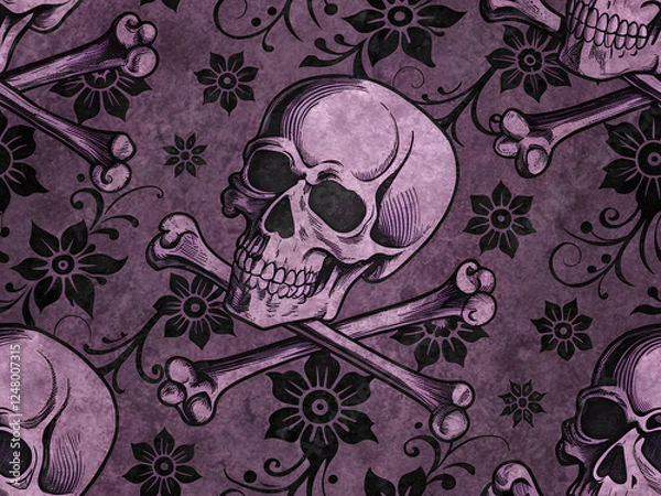 Obraz gothic skull and crossbones wallpaper - seamless pattern for your design
