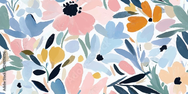 Obraz Floral pastel abstract vintage seamless vector pattern, spring garden, blooming meadow, flowers, gouache painting, brush strokes, Design fabric, cover, banner, invitation