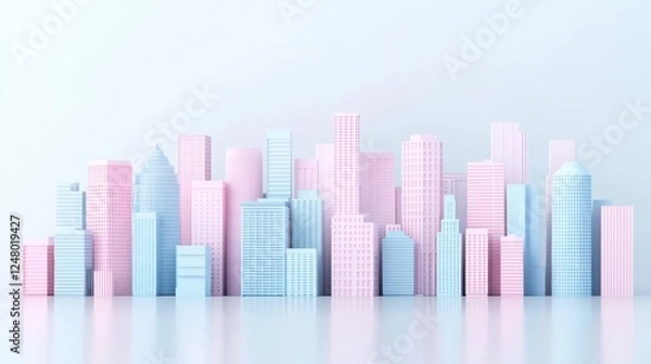 Fototapeta 3D colorful cartoon cityscape featuring a variety of buildings with vibrant pastel colors. Perfect for playful urban-themed designs and animated graphics