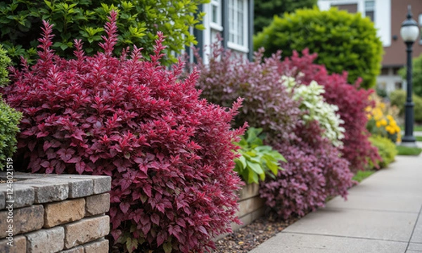 Fototapeta Coral Bells (Heuchera spp.) A perennial known for its vibrant foliage in shades of purple, red, green, and silver,