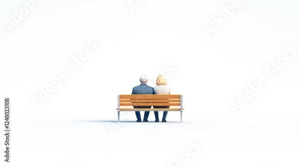 Fototapeta 3D illustration of a couple sitting on bench from behind, symbolizing love and companionship. Ideal for romantic, relationship, and outdoor relaxation themes.
