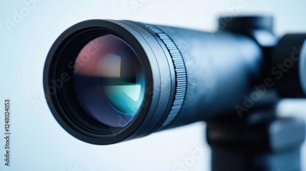 Fototapeta A close-up view of a camera lens mounted on a tripod, ideal for photography and videography projects
