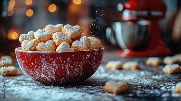 Fototapeta Bowl of cookies dusted with powdered sugar.