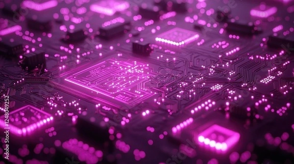 Fototapeta Illuminated Circuit Board, Close-up, Technology, Abstract Background